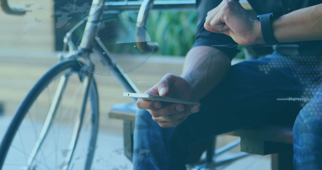 Man on Smartphone with Digital Overlay for Global Technology