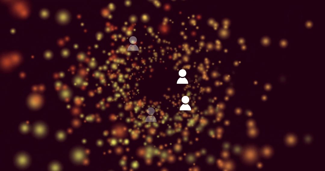 Abstract Particles with Business Icons on Black Background