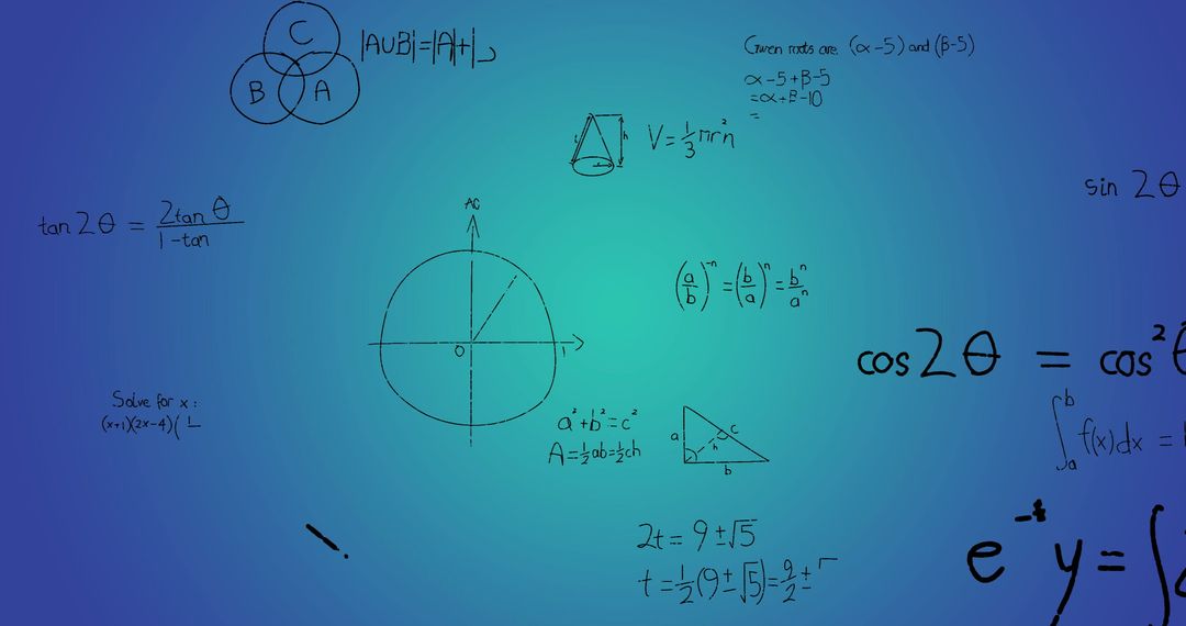 Complex Mathematical Equations on Blue Gradient Background