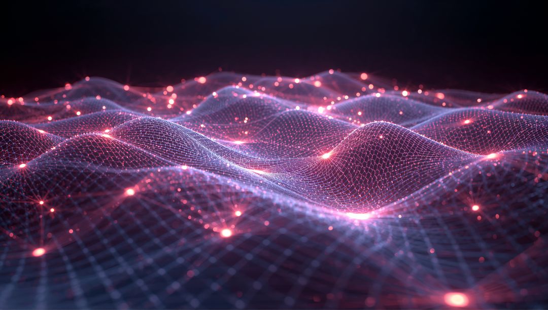 Abstract Digital Wireframe Mesh with Glowing Nodes