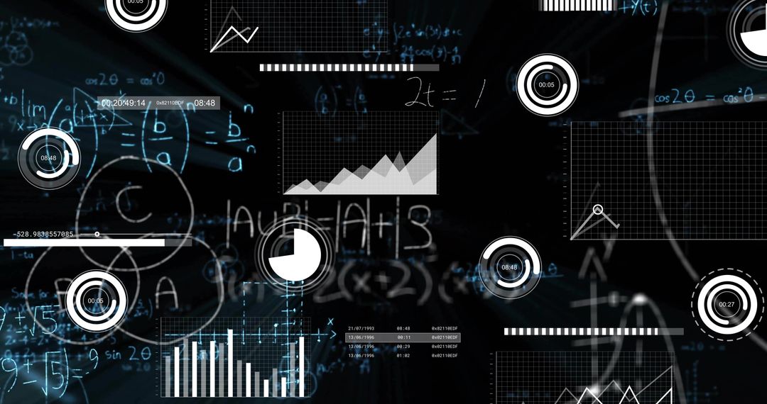 Futuristic Interface with Analytical Graphs and Charts on Digital Display