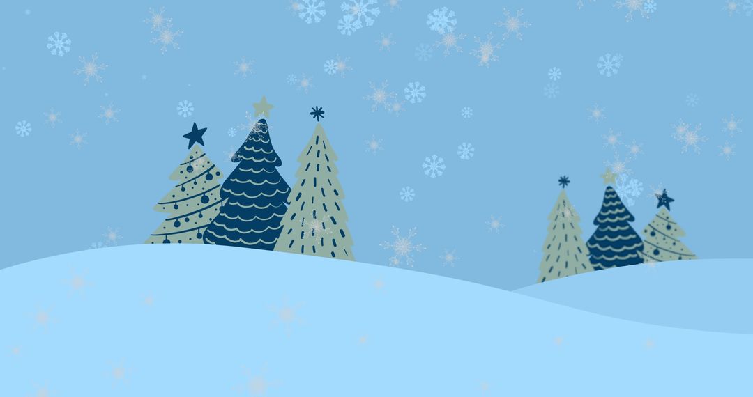 Snow Falling Over Stylized Christmas Trees on Blue Background - Free Images, Stock Photos and Pictures on Pikwizard.com