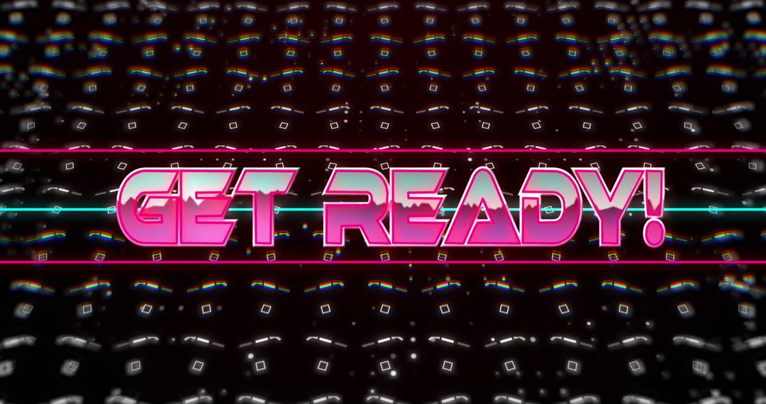 Retro Futuristic Get Ready Text with Neon Squares