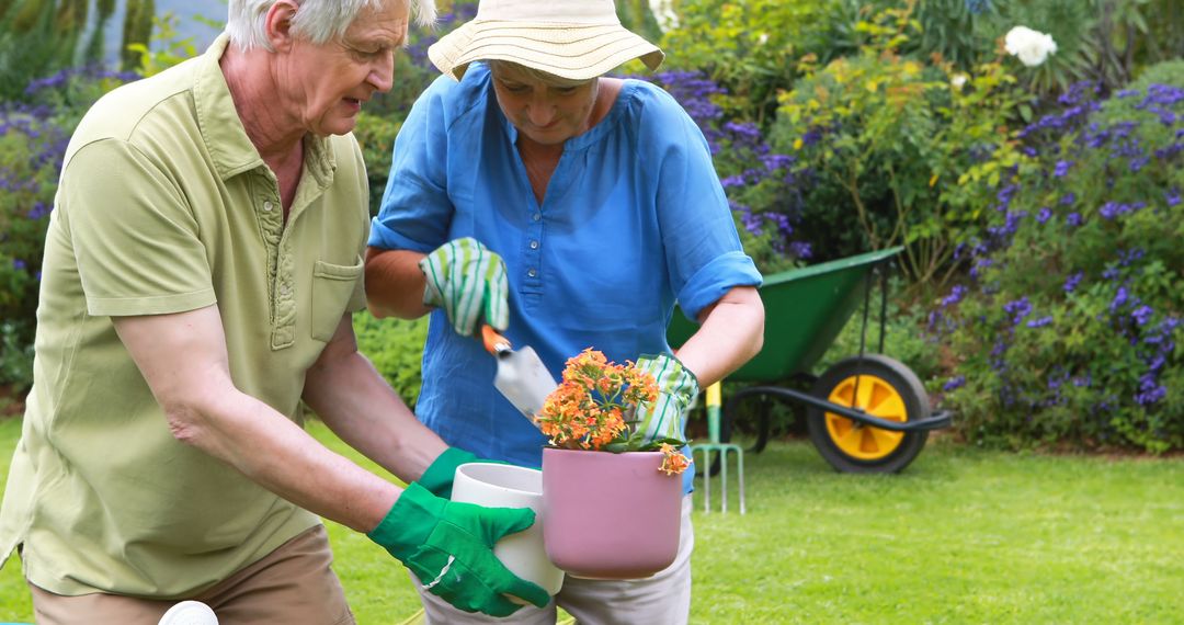 Elderly Couple Gardening Together in Yard - Free Images, Stock Photos and Pictures on Pikwizard.com