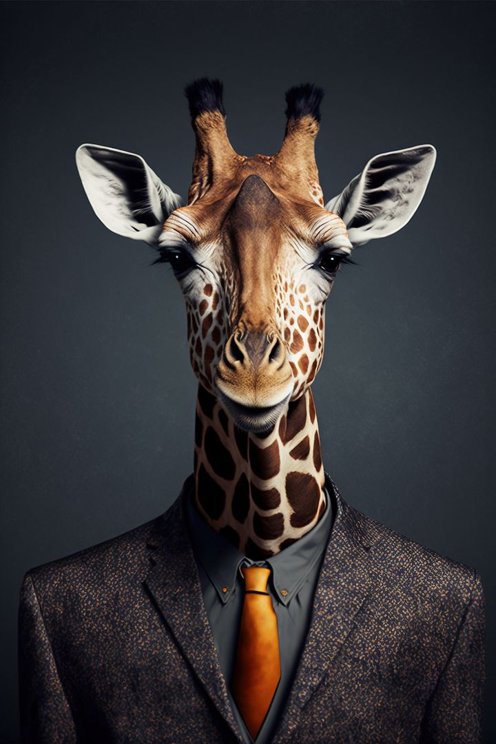 Giraffe Dressed in Business Suit with Orange Tie - Free Images, Stock Photos and Pictures on Pikwizard.com