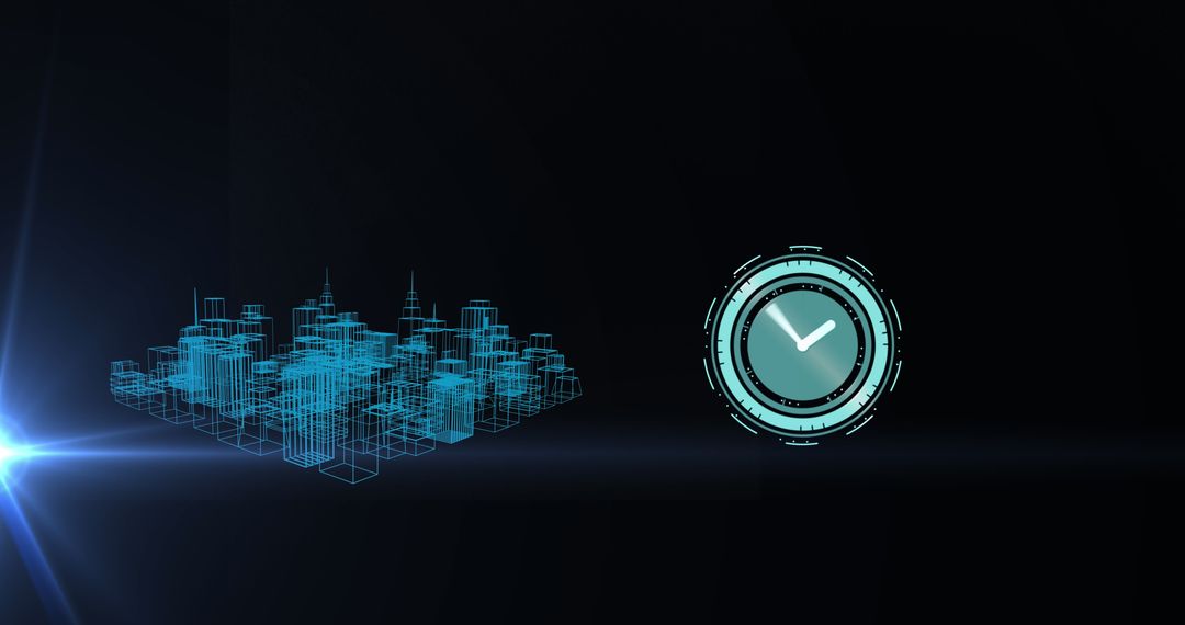 Futuristic Digital City with Clock Interface