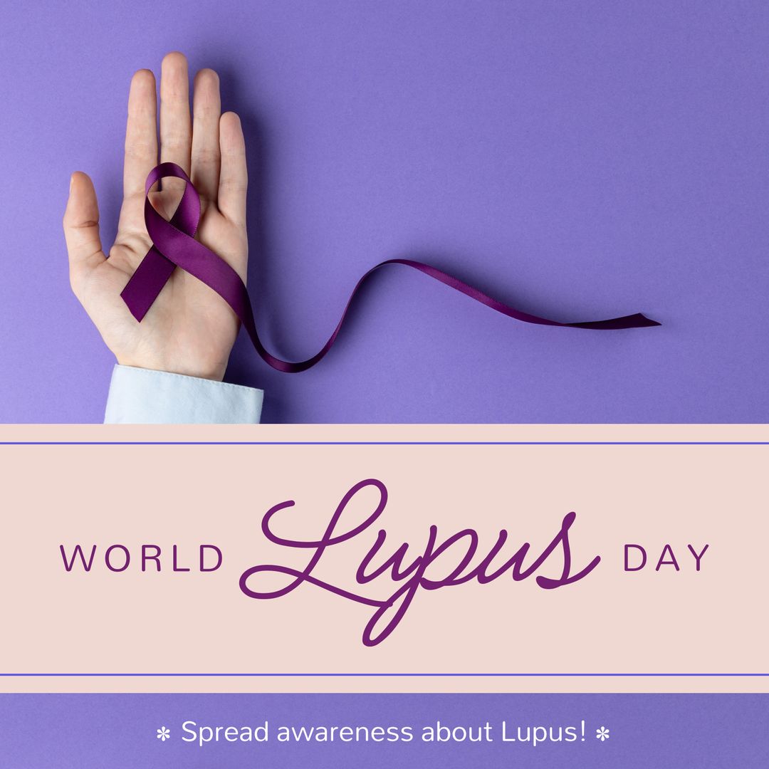Purple Ribbon in Hand for World Lupus Day Awareness Concept