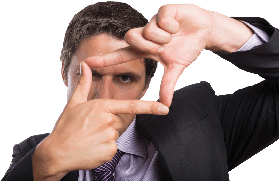 Transparent Focused Businessman Framing View with Fingers