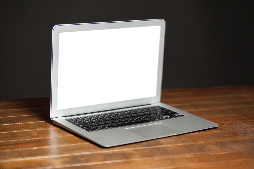 Laptop on Wooden Table with Transparent Screen for Creative Use - Download Free Stock Images Pikwizard.com