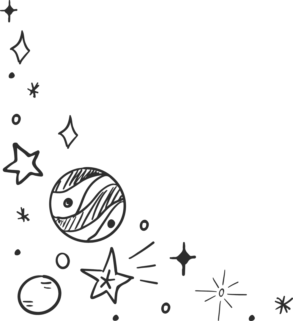 Whimsical Space Doodles on Transparent Background with Planet and Stars
