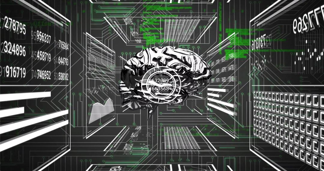 Digitized Brain in Futuristic Data Interface Matrix