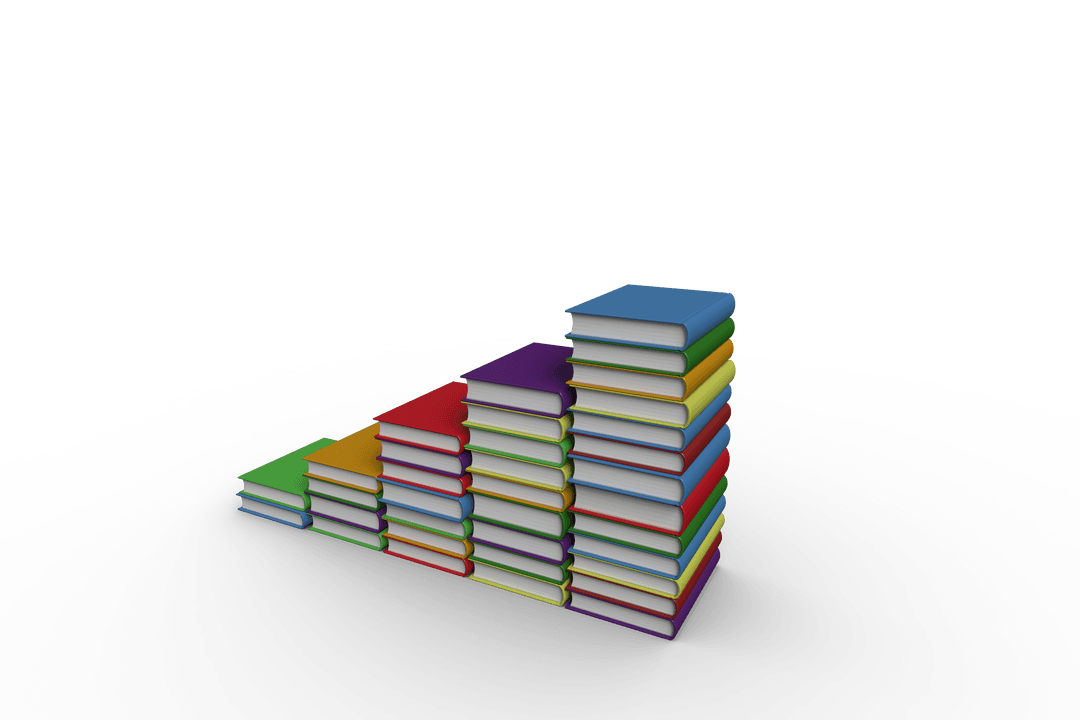 Pyramid Stacks of Colorful Books on Transparent Background