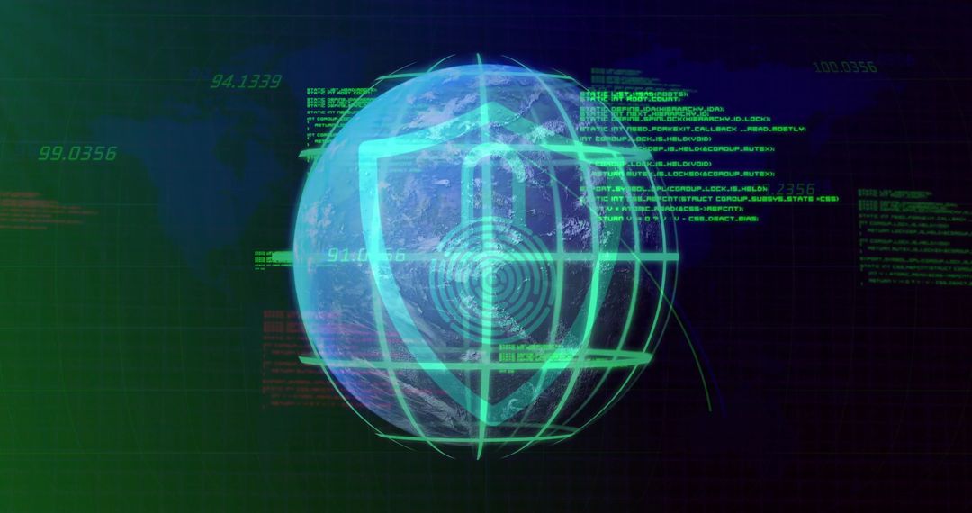 Digital Cybersecurity Concept Showing Globe with Secure Padlock Elements