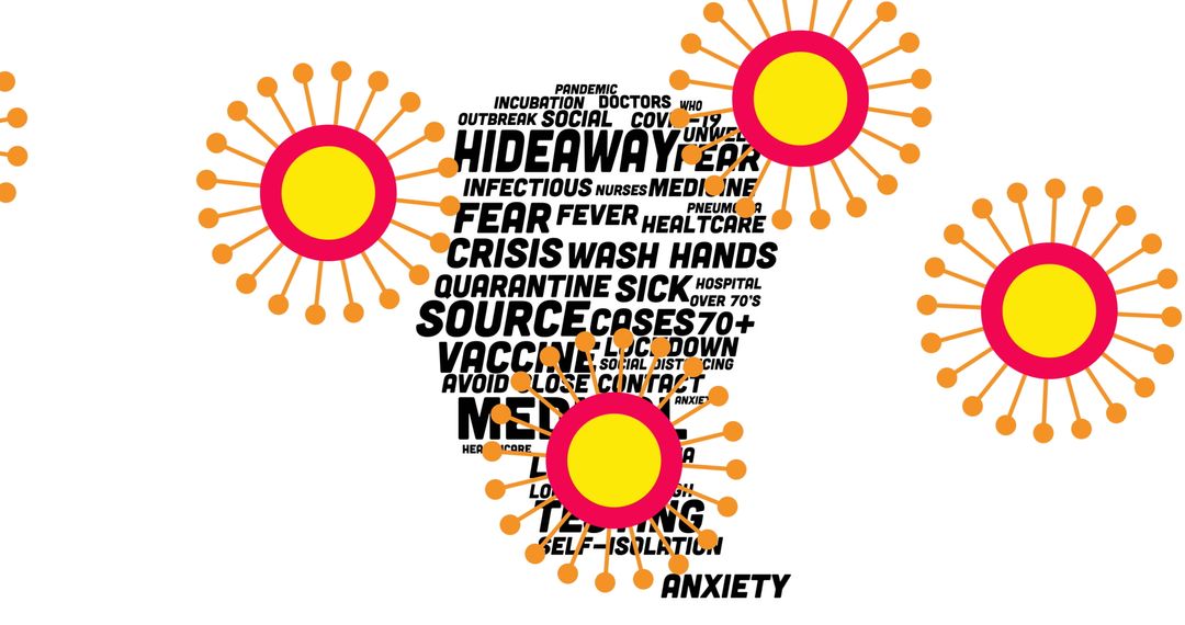 COVID-19 Text Art with Virus Illustration Representing Global Pandemic