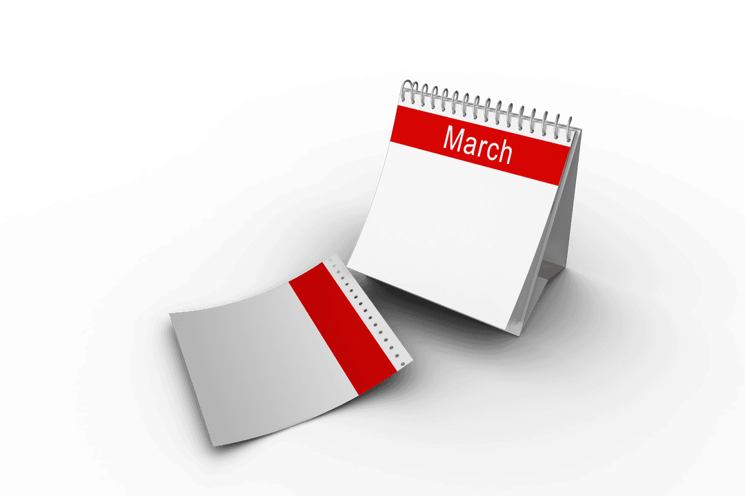 Desk Calendar with March Unveiled Transparent Background