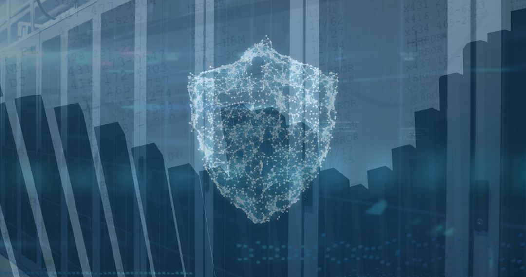 Cybersecurity Shield Protecting Data in a Server Room