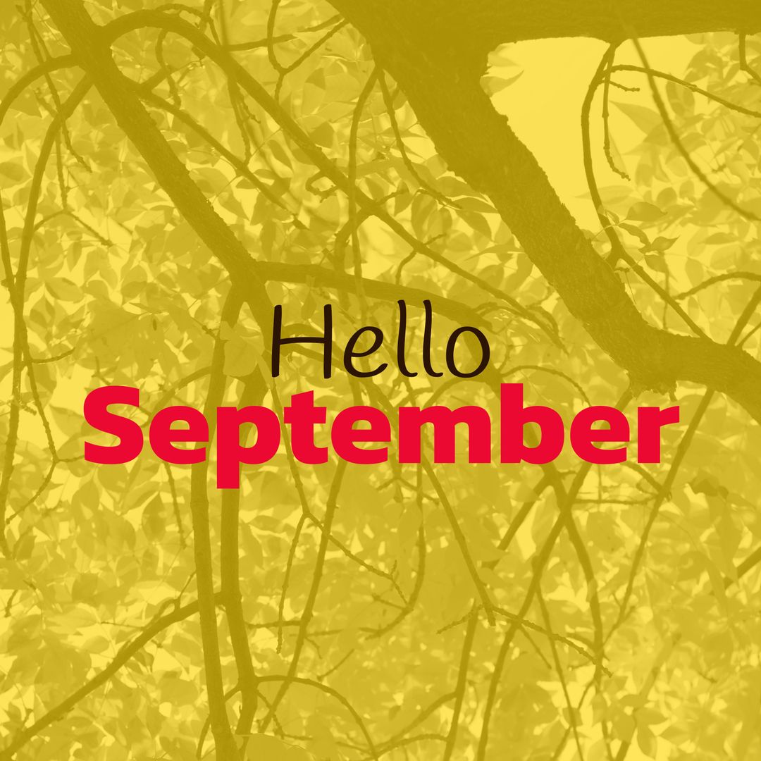 Hello September with Autumn Trees Background