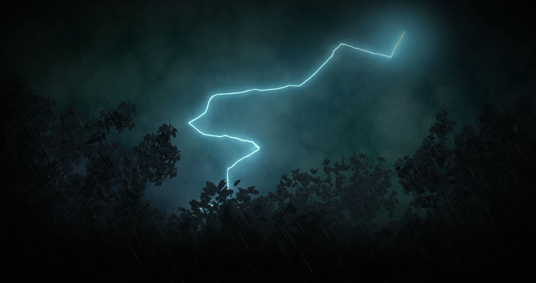 Dynamic Lightning Bolt Illuminates Forest Canopy