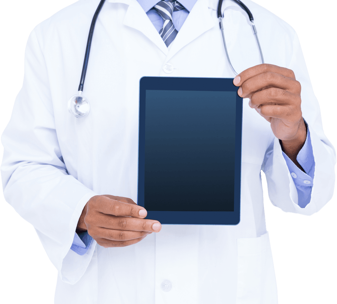 Transparent Image of Doctor Holding Digital Tablet for Healthcare Tech