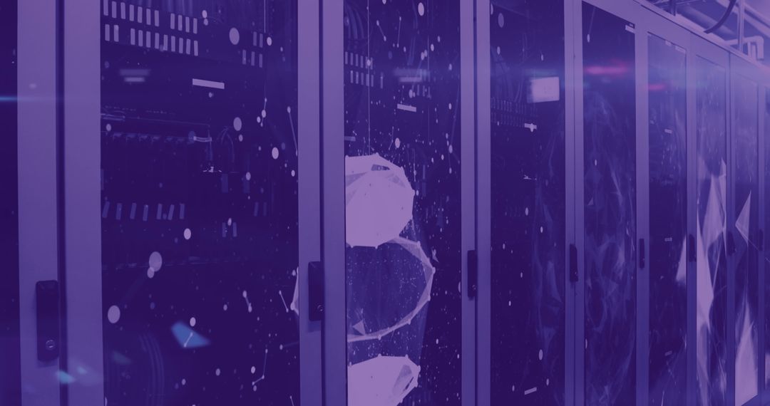 Abstract Digital Server Room with Futuristic Overlay