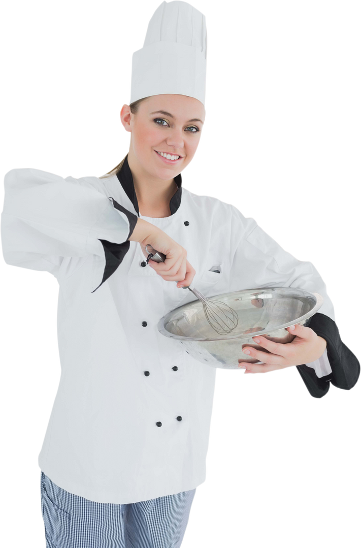 Smiling Female Chef Holding Whisk and Mixing Bowl Isolated Transparent - Download Free Stock Images Pikwizard.com