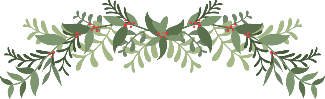 Festive Greenery Garland with Red Berries on Transparent Background