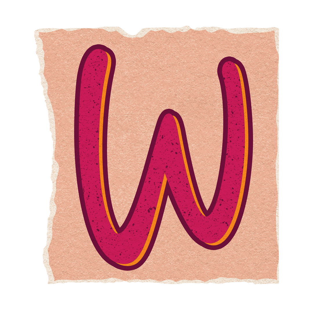 Vintage Retro W on Torn Peach Paper with Transparent Background