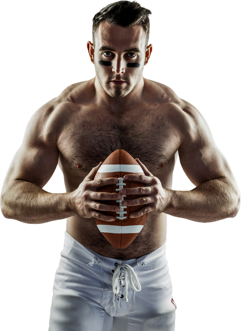 Shirtless American Football Player with Ball Transparent Background - Download Free Stock Images Pikwizard.com