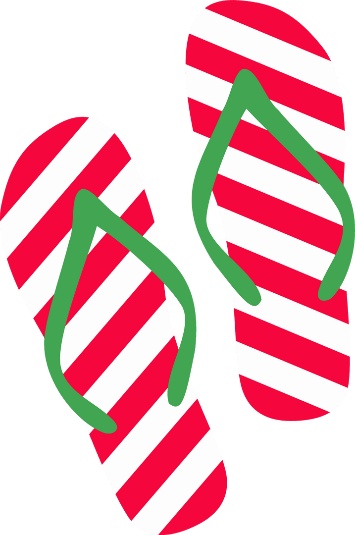 Striped Flip-Flops with Green Straps on Transparent Background