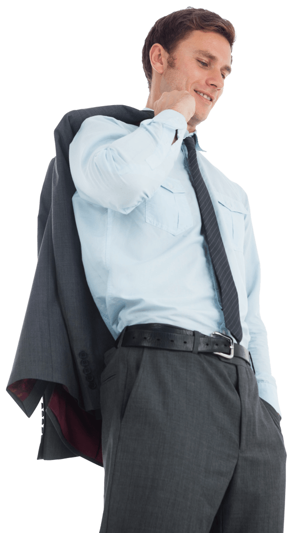 Transparent Businessman Smiling While Holding Jacket