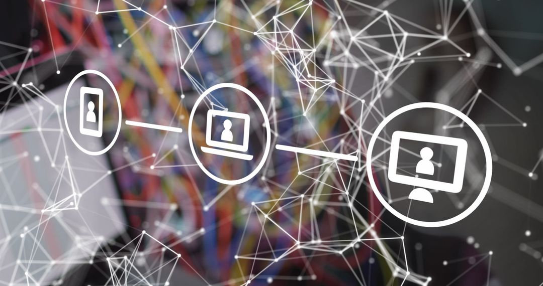 Digital Network Overlay on Businessman's Workspace