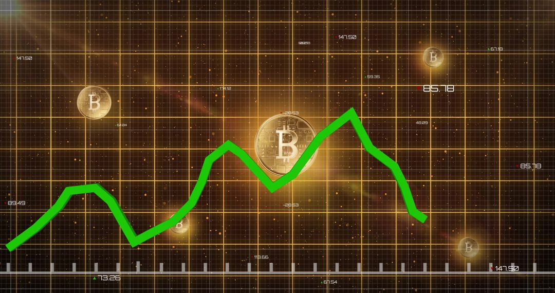 Abstract Cryptocurrency Data with Bitcoin and Green Line Graph