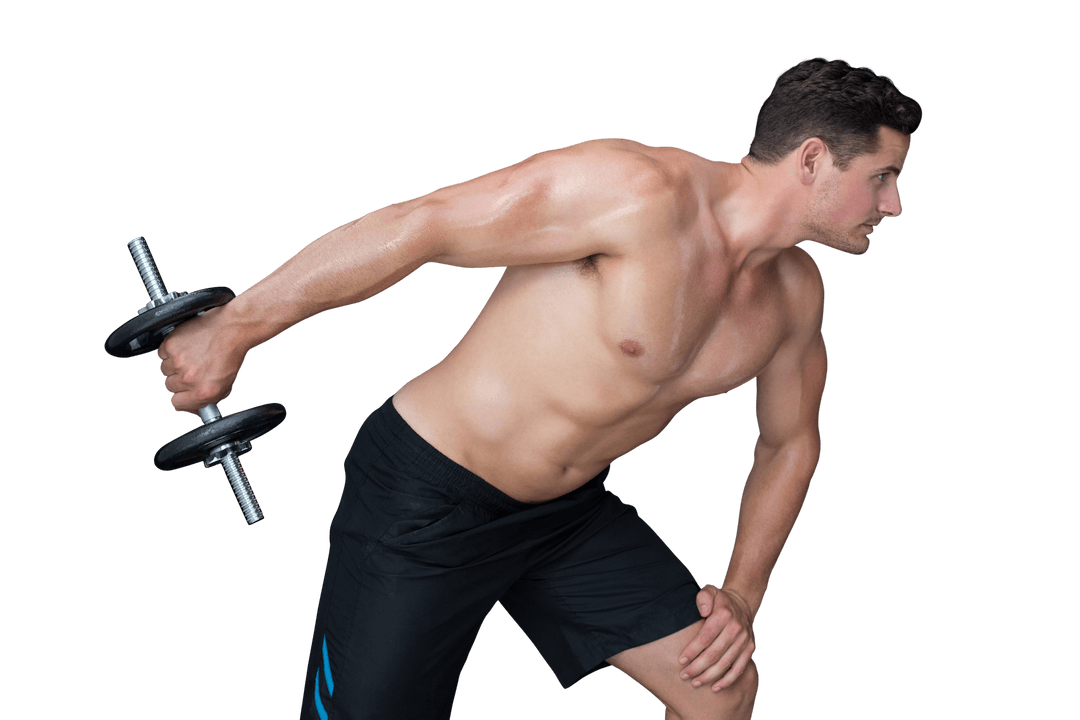 Athletic Man Exercising with Dumbbells Transparent Background