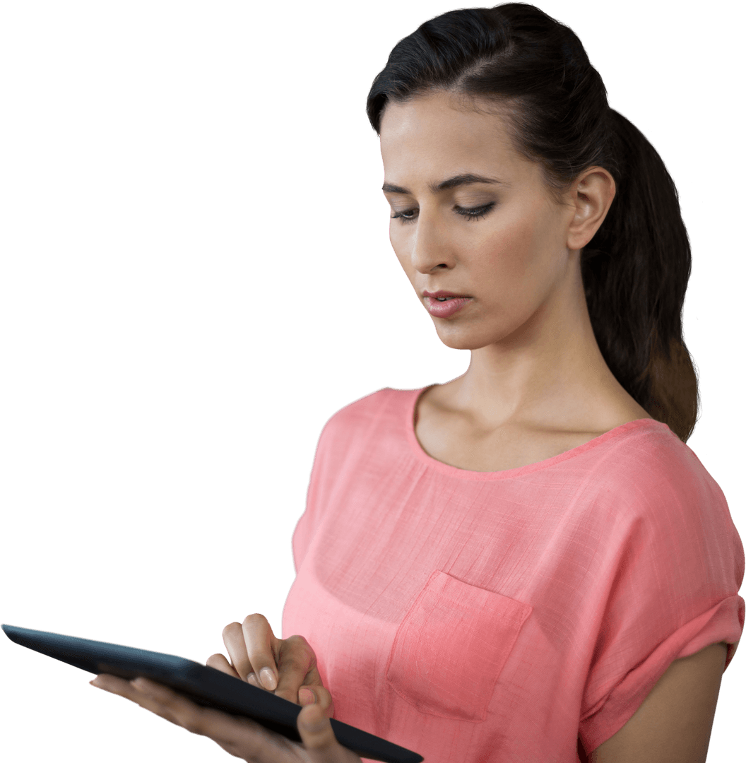 Transparent Modern Professional Woman Using Tablet