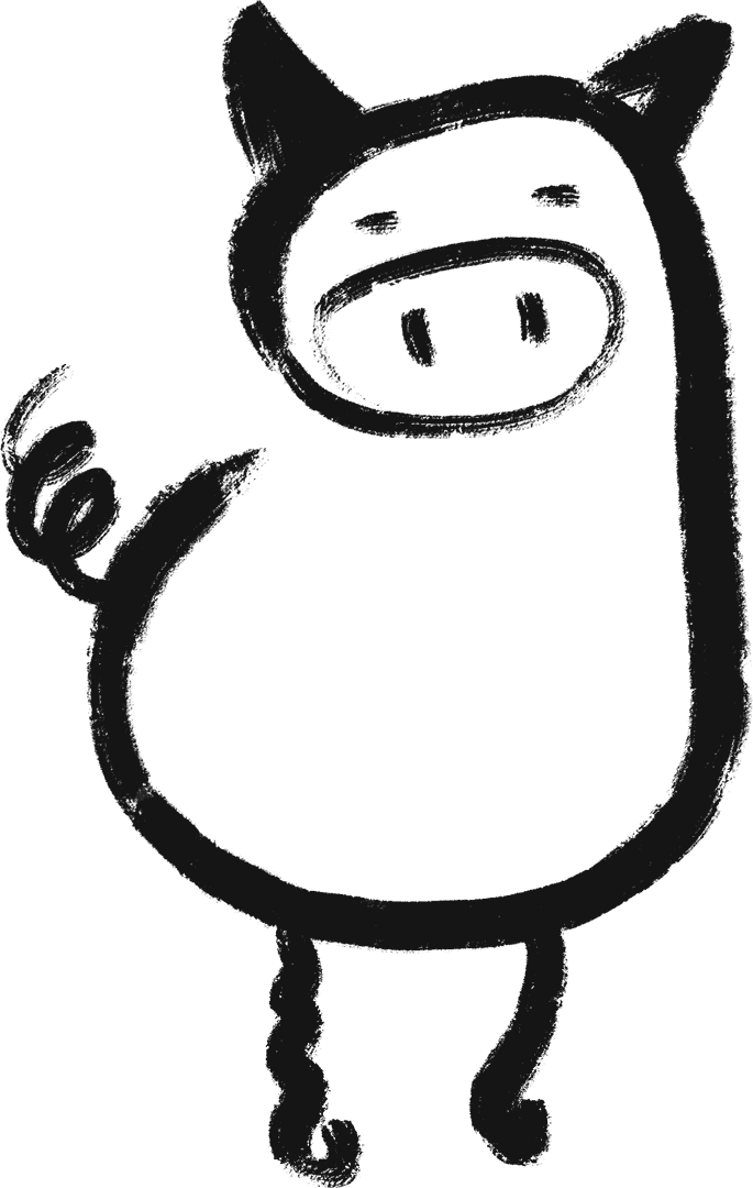 Transparent Black Pig Cartoon Illustration With Curled Tail