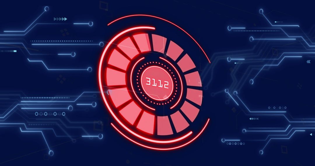 Futuristic Digital Interface with Circular Scanner on Circuit Board