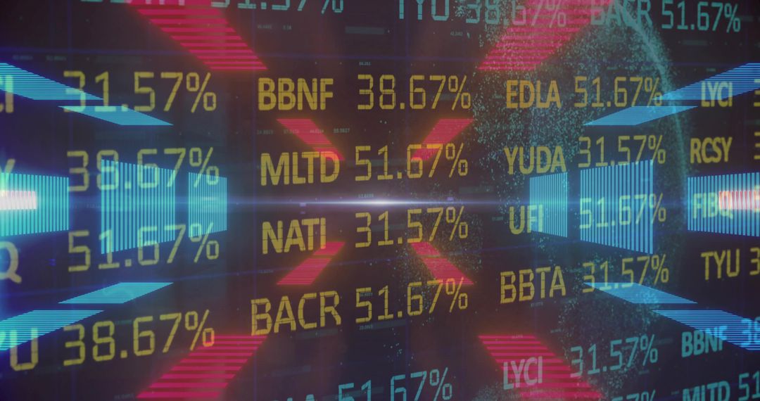 Digital Financial Market Display with Ticker Codes and Percentages