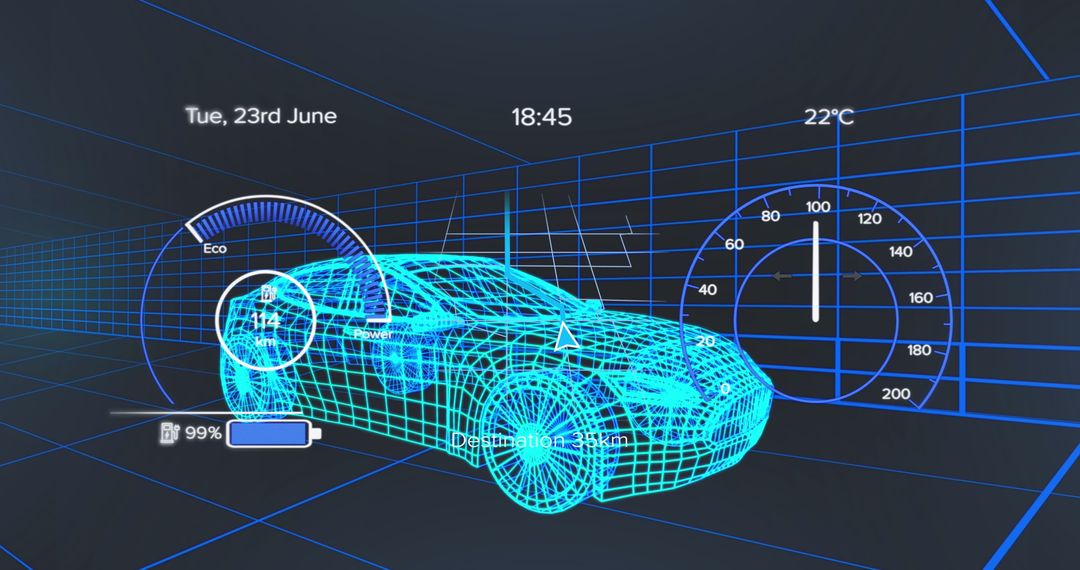 3D Wireframe Car with Digital Dashboard Interface