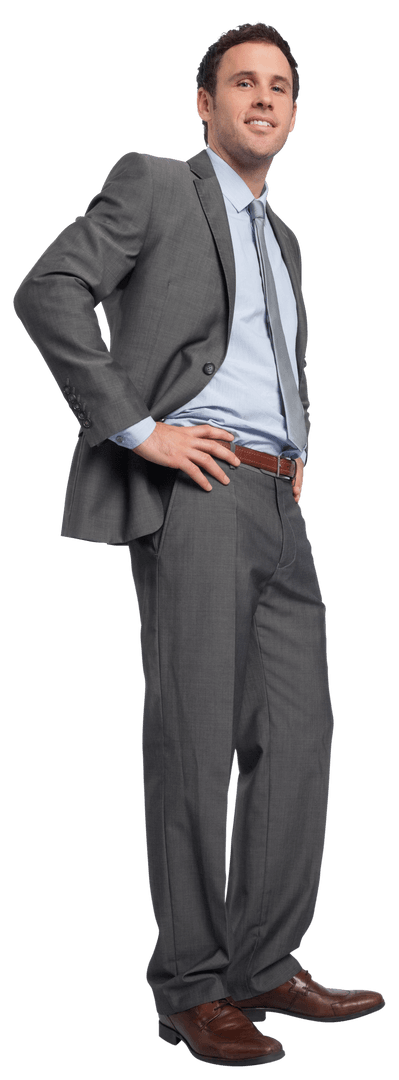 Confident Smiling Caucasian Businessman in Gray Suit on Transparent Background