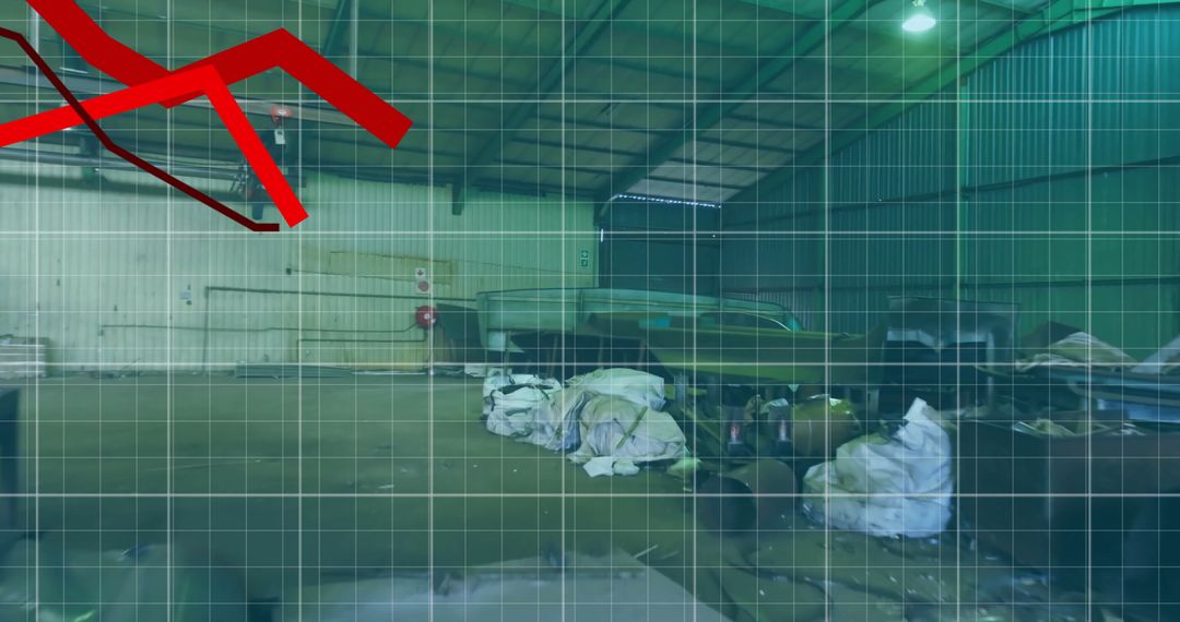 Industrial Workshop with Overlaid Grid Pattern Enhancing Engineering Concept