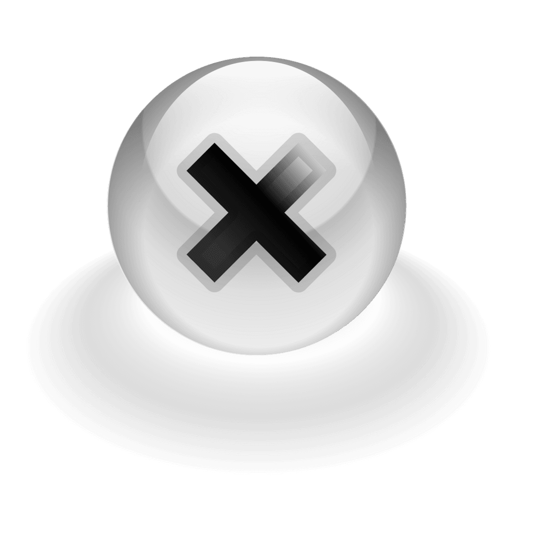 Transparent glass button with black check mark symbol