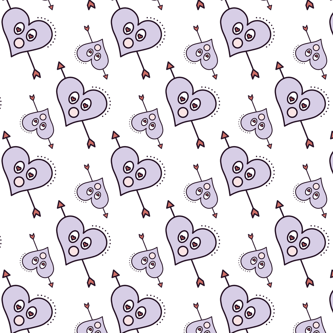 Cute Purple Hearts with Arrows Seamless Pattern on Transparent Background