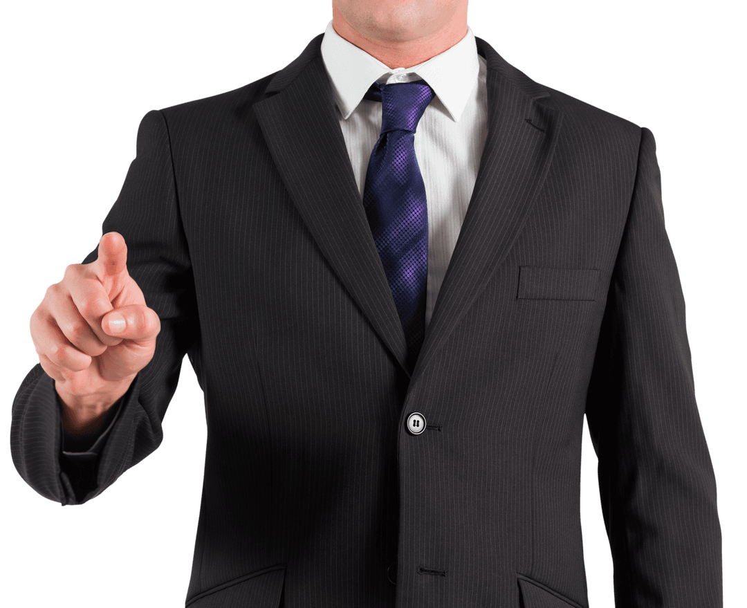 Businessman in Suit Pointing - Transparent Background