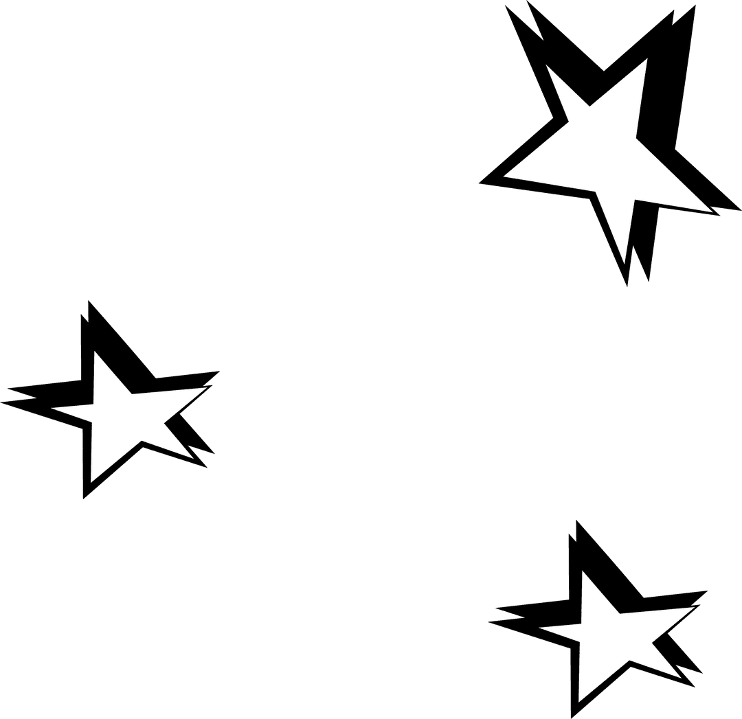 Stylized Trio of Stars with Black Jagged Outlines on Transparent Background
