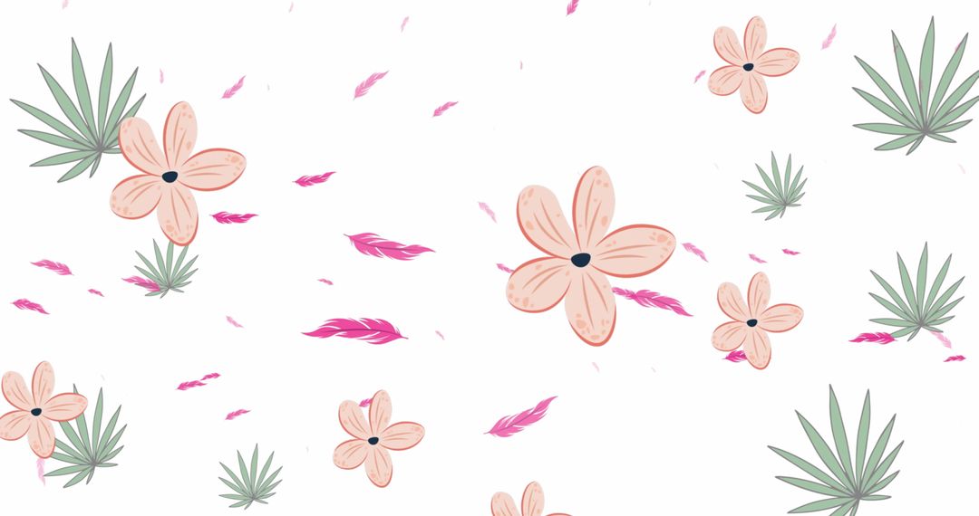 Floral and Feather Pattern on White Background