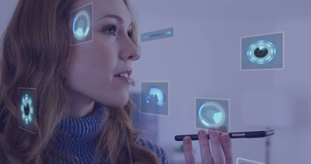 Businesswoman Engaging with Virtual Digital Interface