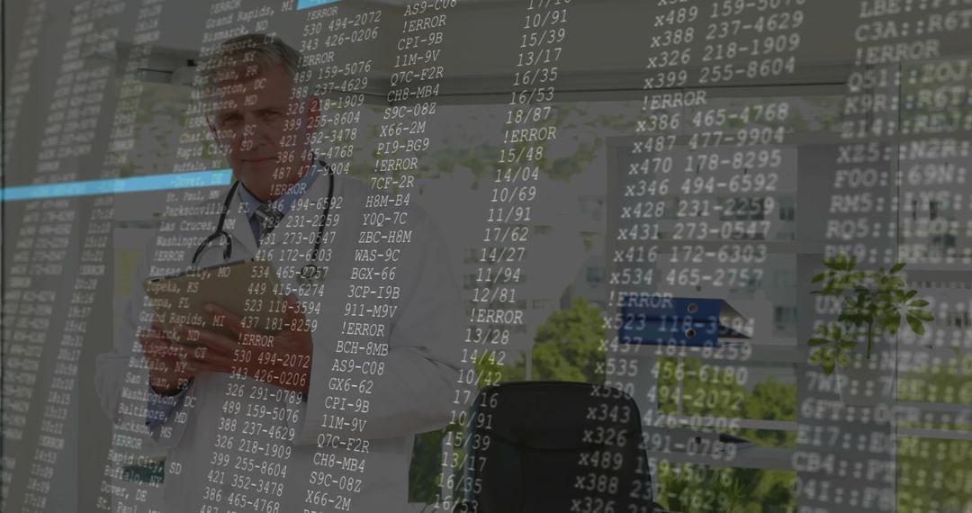 Doctor with Code Overlay Analyzing Data in Health Technology Setting