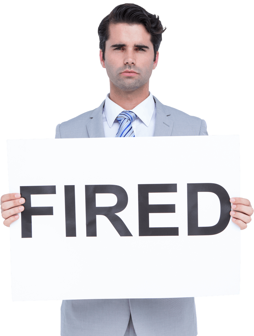 Transparent Businessman Holding FIRED Sign