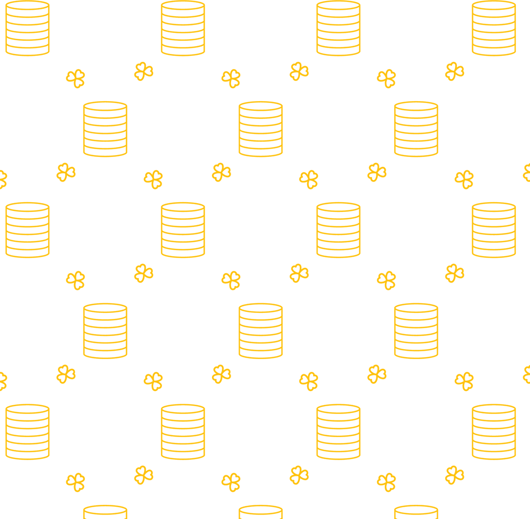 Stacked Gold Coins and Shamrocks Seamless Pattern Transparent Background