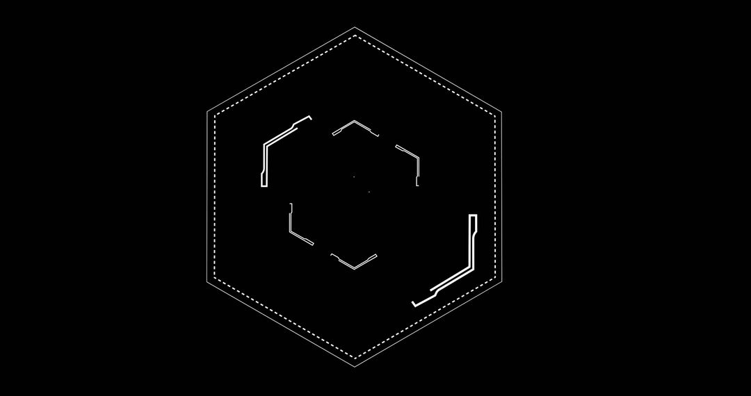White Geometry Hexagon with Line Patterns on Black Background